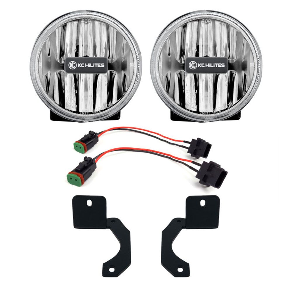 KC HiLites 4" Gravity LED G4 SAE Fog Lights - Fog Beam | Pair | 18-24 Jeep JL / JT Steel Bumper Front View