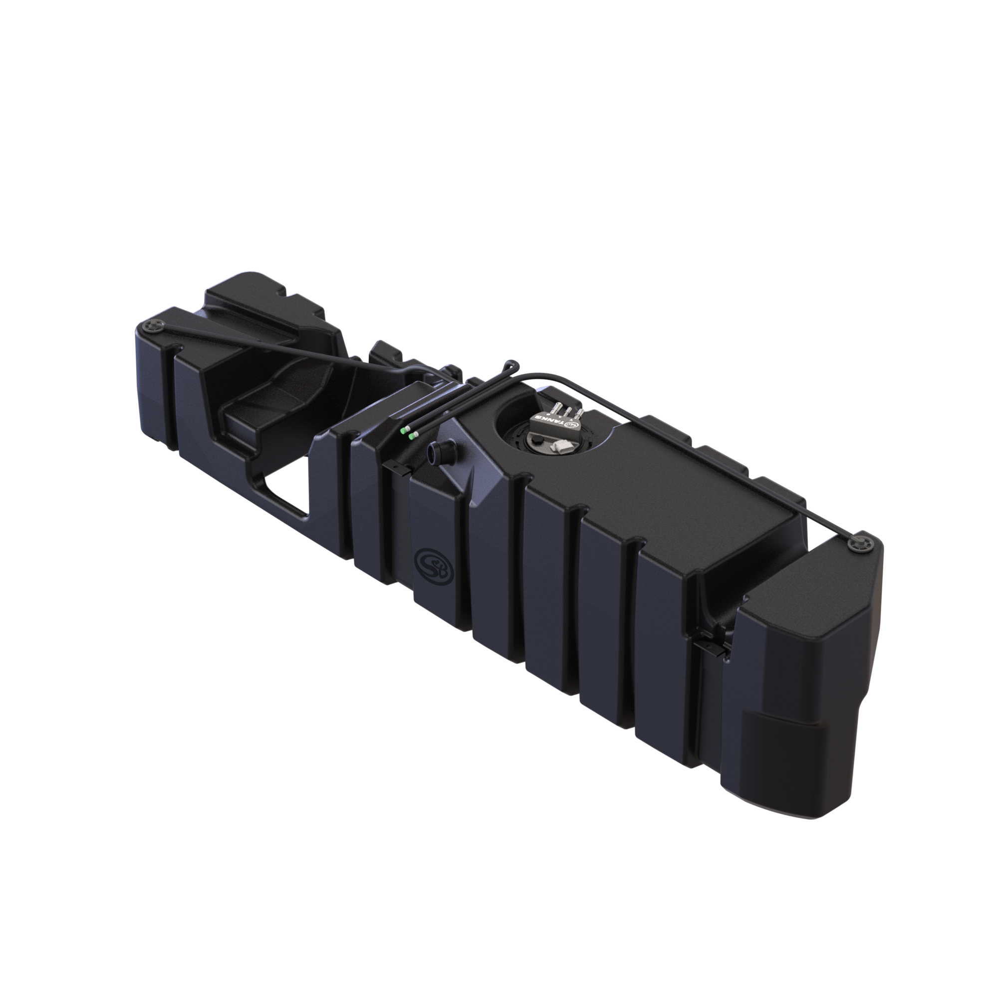 S&B 65 Gallon Replacement Fuel Tank for 2004-2010 GM Duramax 6.6L LLY, LBZ, LMM Crew Cab Long Bed Front View