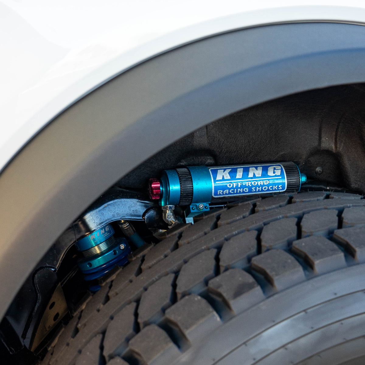 21+ Ford Bronco Rear King Coilover with finned remote reservoirs and compression adjusters, installed picture