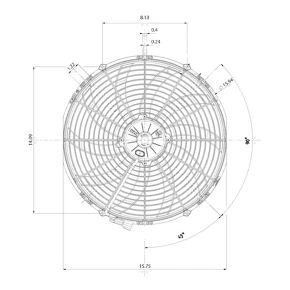 16.00" Electric Fan Puller Style Extreme Performance 2500CFM 10-blade curved style blade Front View