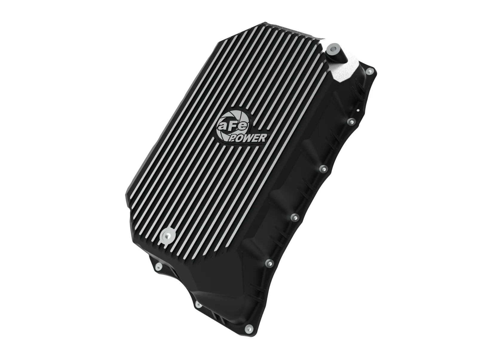 aFe POWER Pro Series Transmission Pan Black w/ Machined Fins GM Diesel Trucks 20-25 V8-6.6L (td) L5P Front View Black