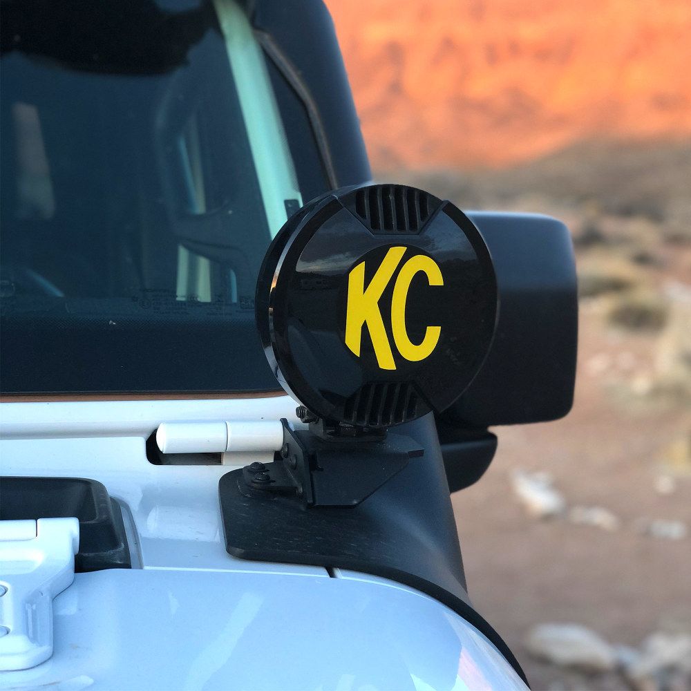 KC HiLites 6" SlimLite LED - Light Shield / Hard Cover – Black Front View