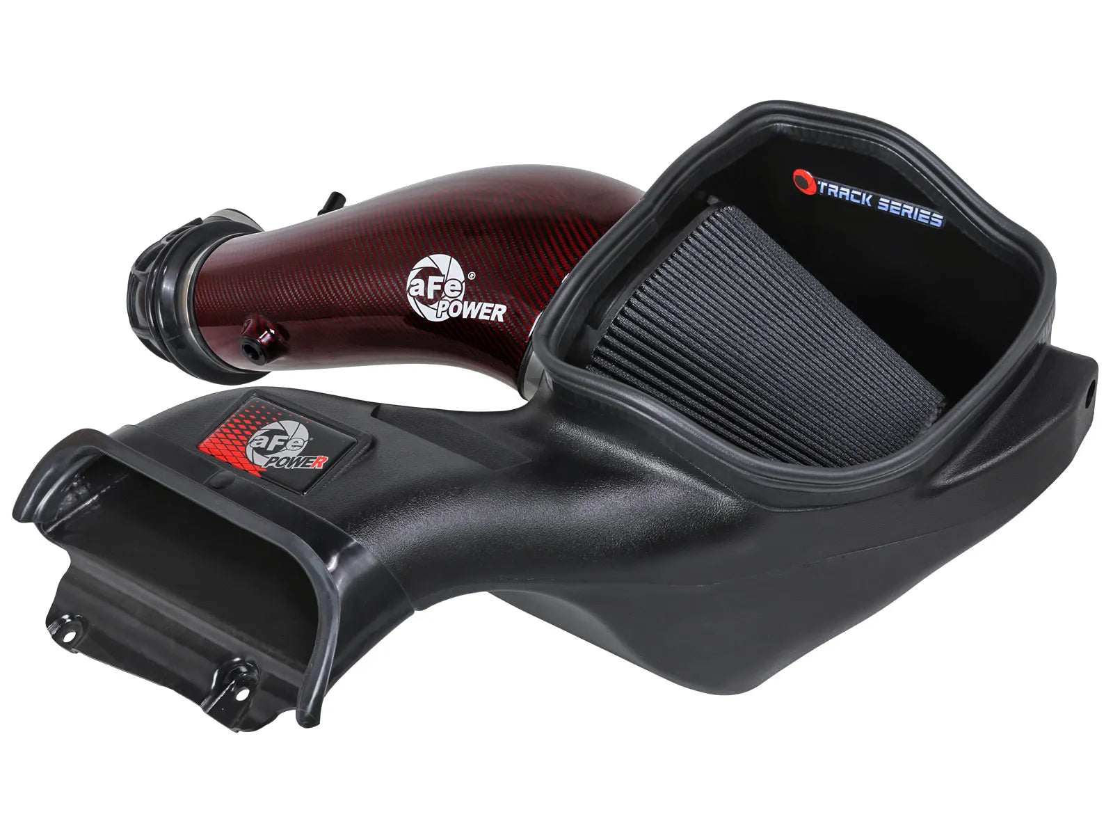 2023+ Raptor R Track Series Red Kevlar Carbon Fiber Cold Air Intake System w/ Black Pro 5R Filter Front View