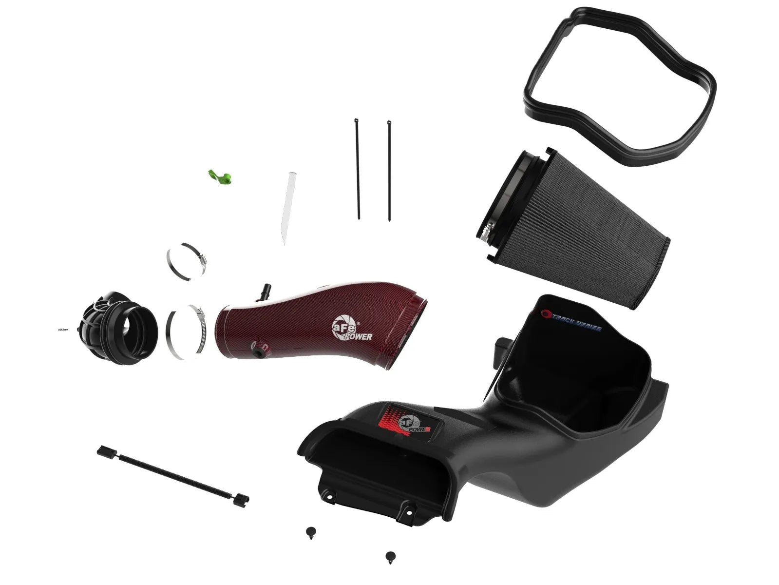 2023+ Raptor R Track Series Red Kevlar Carbon Fiber Cold Air Intake System w/ Black Pro 5R Filter Front View