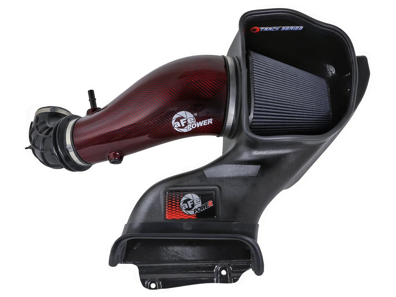 2023+ Raptor R Track Series Red Kevlar Carbon Fiber Cold Air Intake System w/ Black Pro 5R Filter Front View
