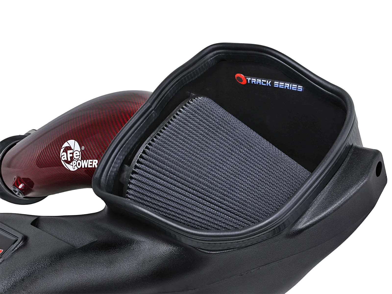 2023+ Raptor R Track Series Red Kevlar Carbon Fiber Cold Air Intake System w/ Black Pro 5R Filter Front View
