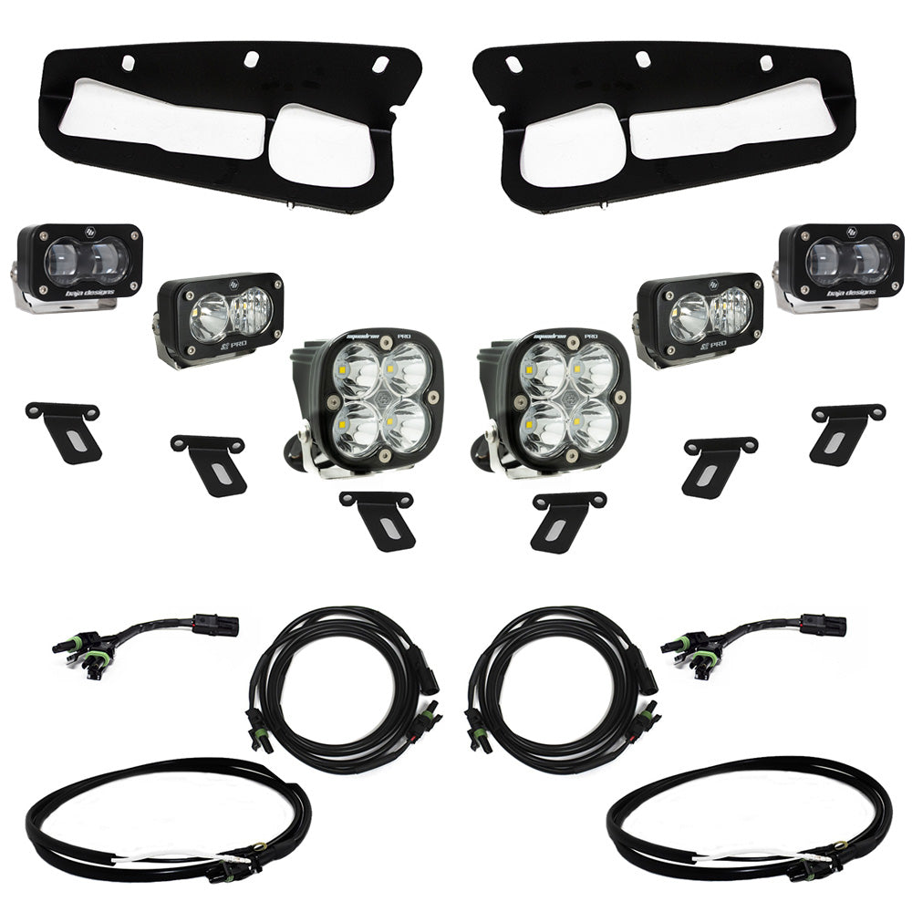 2021+ Ford Bronco S2 SAE “Pro” Fog Pocket Light Kit Clear Upfitter Wiring Display of Included Parts