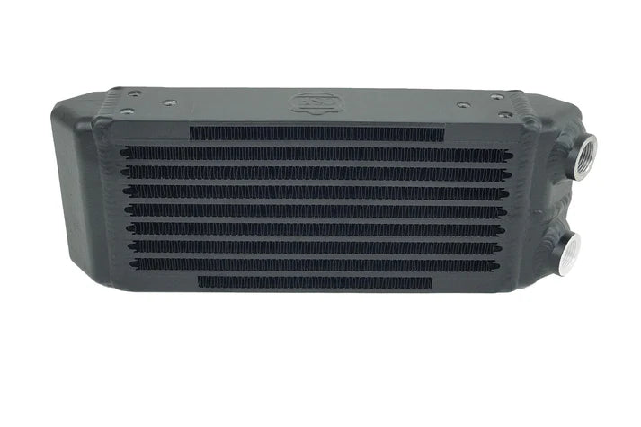 Universal Dual-Pass Oil Cooler - M22 x 1.5 connections - 13L x 4.75H x 2.16W Front View