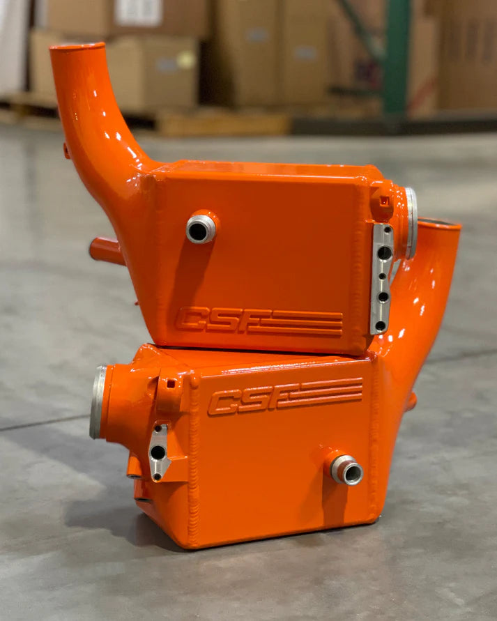 BMW F9X M5/M8 Twin Charge-Air-Cooler Set Front View Orange