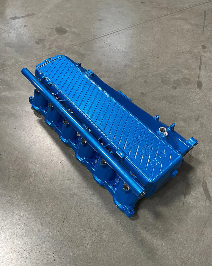 BMW Gen 1 B58 Charge Air Cooler Manifold Front View Blue