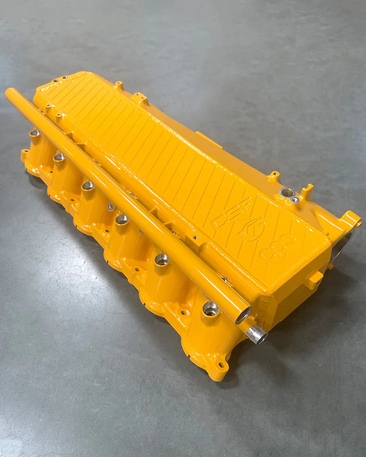 A90 Supra / BMW B58 Charge-Air Cooler Manifold Front View Yellow
