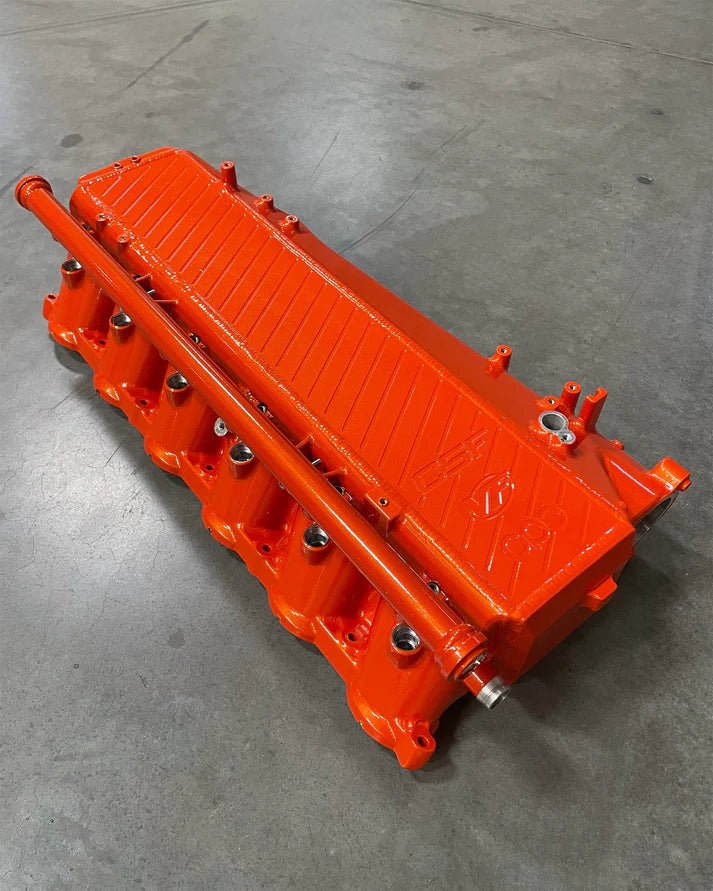 BMW Gen 1 B58 Charge Air Cooler Manifold Front View Orange