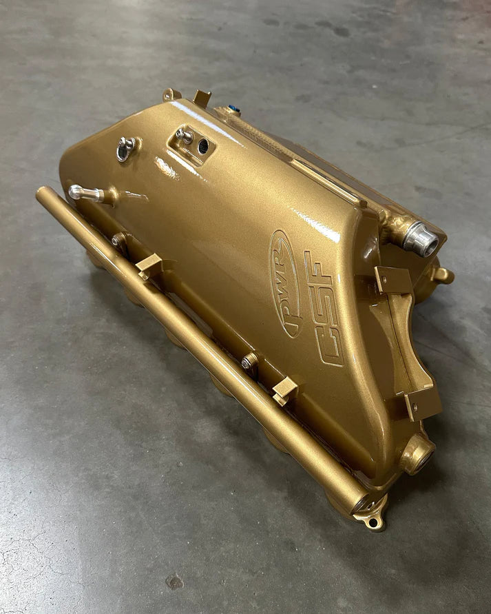 BMW S58 "Level-Up" Charge Air Cooler Manifold Front View Gold