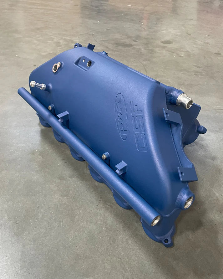 BMW S58 "Level-Up" Charge Air Cooler Manifold Front View Blue