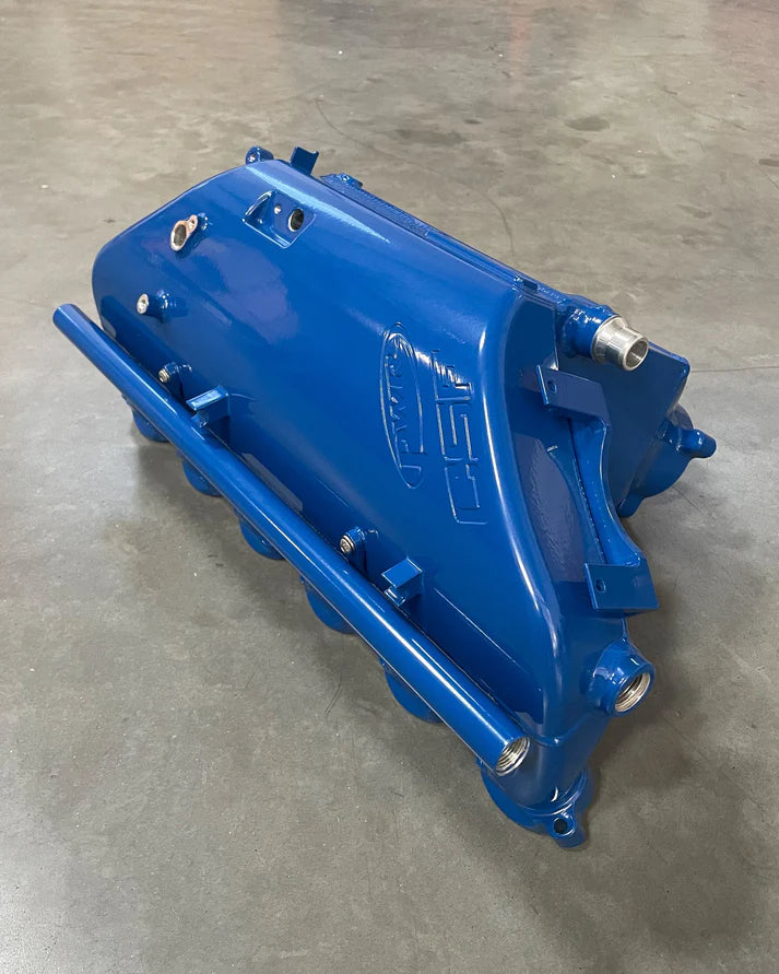 BMW S58 "Level-Up" Charge Air Cooler Manifold Front View Blue