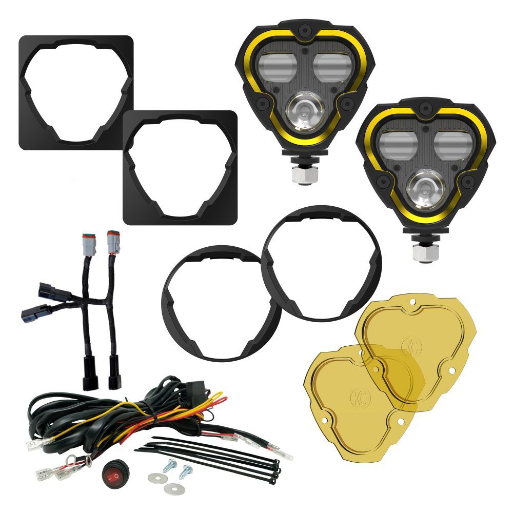 KC HiLites FLEX ERA 3 Dual Mode SAE Fog LED Light Pods | 2-Light Master Kit - Jeep Aftermarket Bumpers Front View