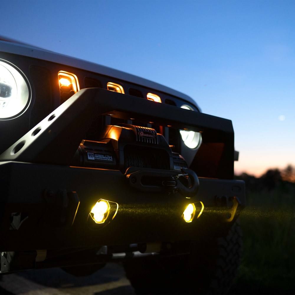 KC HiLites FLEX ERA 3 Dual Mode SAE Fog LED Light Pods | 2-Light Master Kit - Jeep Aftermarket Bumpers Front View