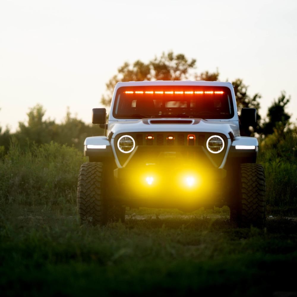 KC HiLites FLEX ERA 3 Dual Mode SAE Fog LED Light Pods | 2-Light Master Kit - Jeep Aftermarket Bumpers Front View