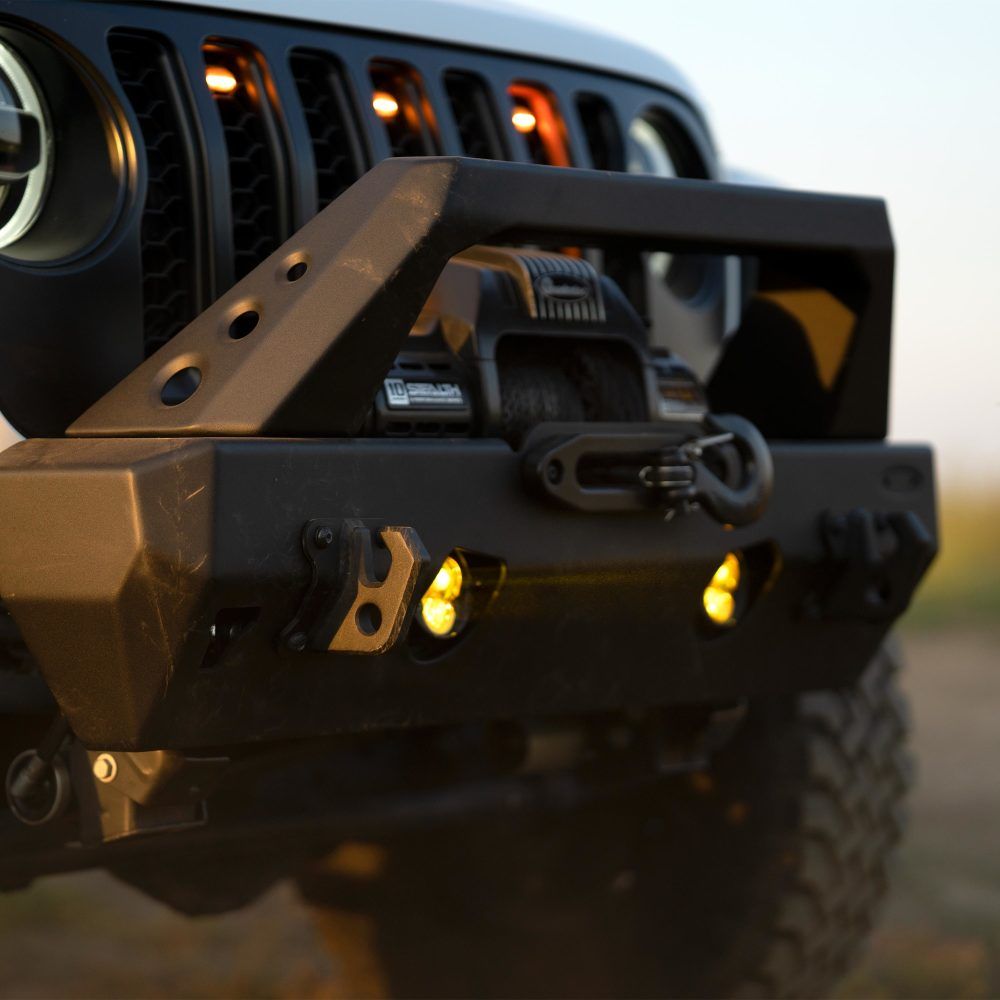 KC HiLites FLEX ERA 3 Dual Mode SAE Fog LED Light Pods | 2-Light Master Kit - Jeep Aftermarket Bumpers Front View