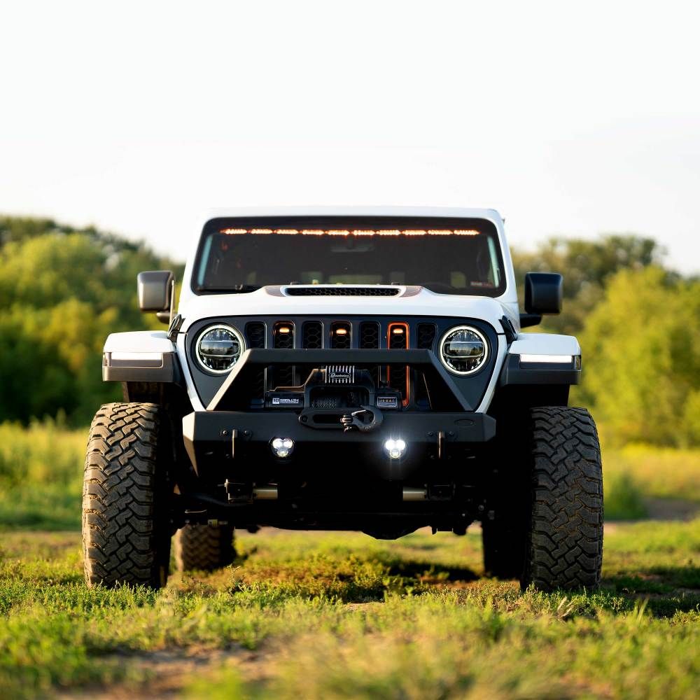 KC HiLites FLEX ERA 3 Dual Mode SAE Fog LED Light Pods | 2-Light Master Kit - Jeep Aftermarket Bumpers Front View