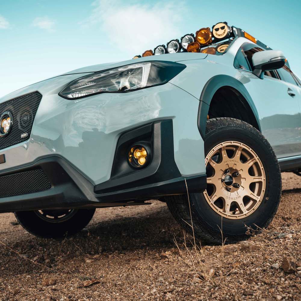 KC HiLites FLEX ERA 3 Dual Mode SAE Fog LED Light Pods | 2-Light Master Kit - Subaru Crosstrek/Forester Front View