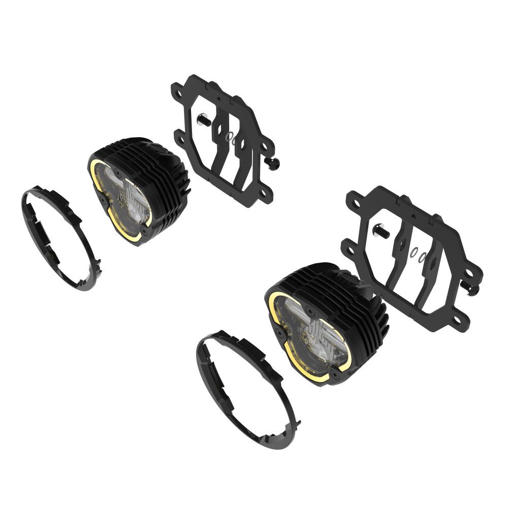 KC HiLites FLEX ERA 3 Dual Mode SAE Fog LED Light Pods | 2-Light Master Kit - Subaru Crosstrek/Forester Front View