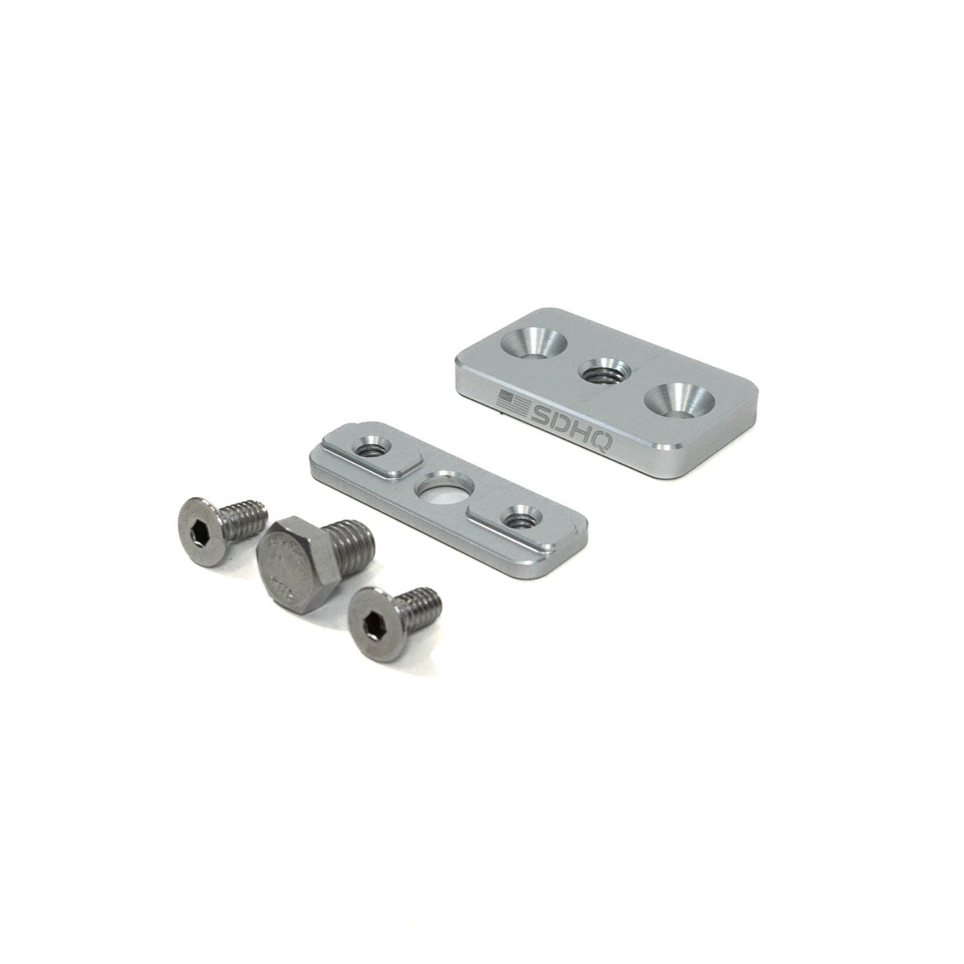 SDHQ Built Billet Bed Rail Chase Light Mount display of included parts and hardware