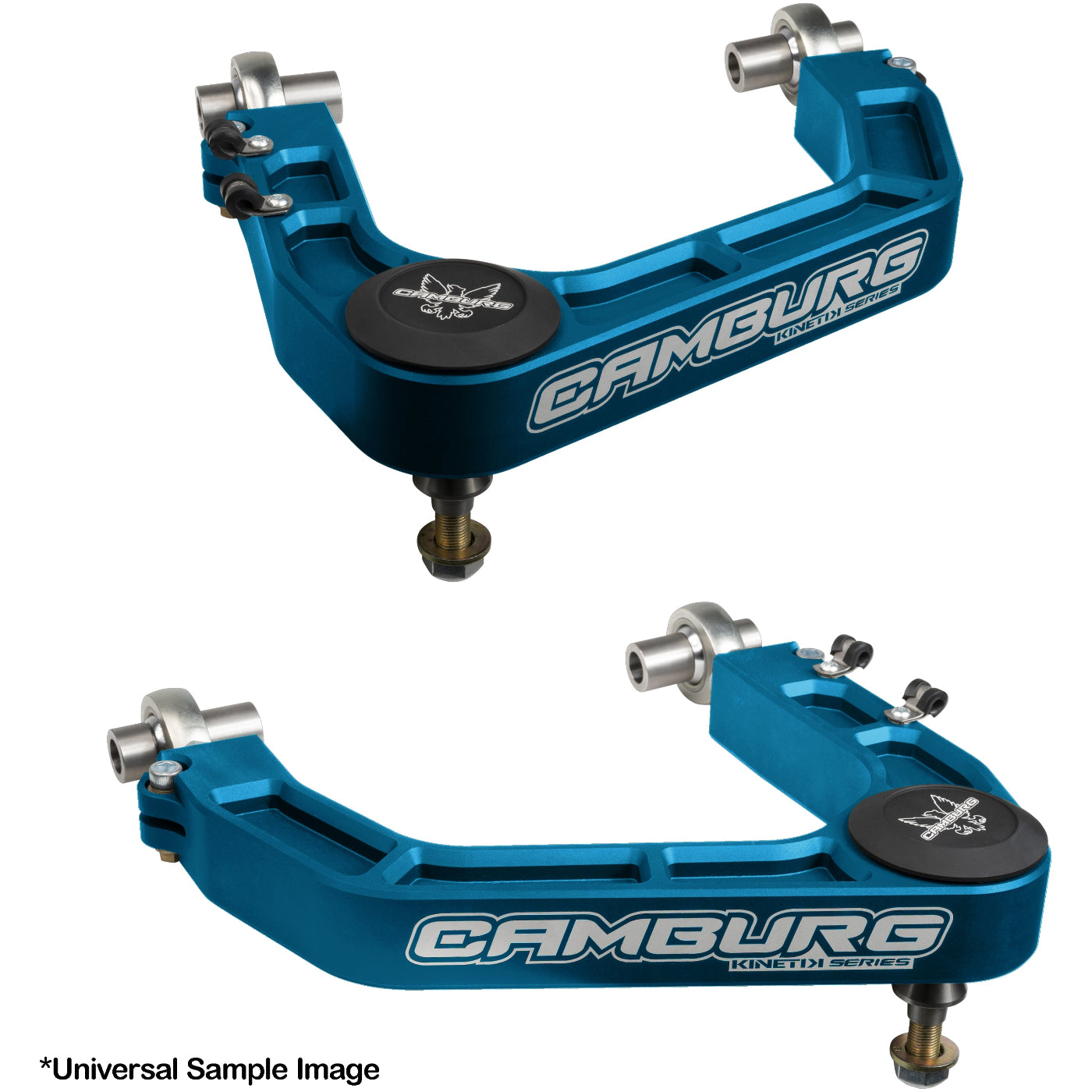 '17-24 Ford Raptor Camburg Kinetik Billet Upper Control Arms Blue Display of Included Parts