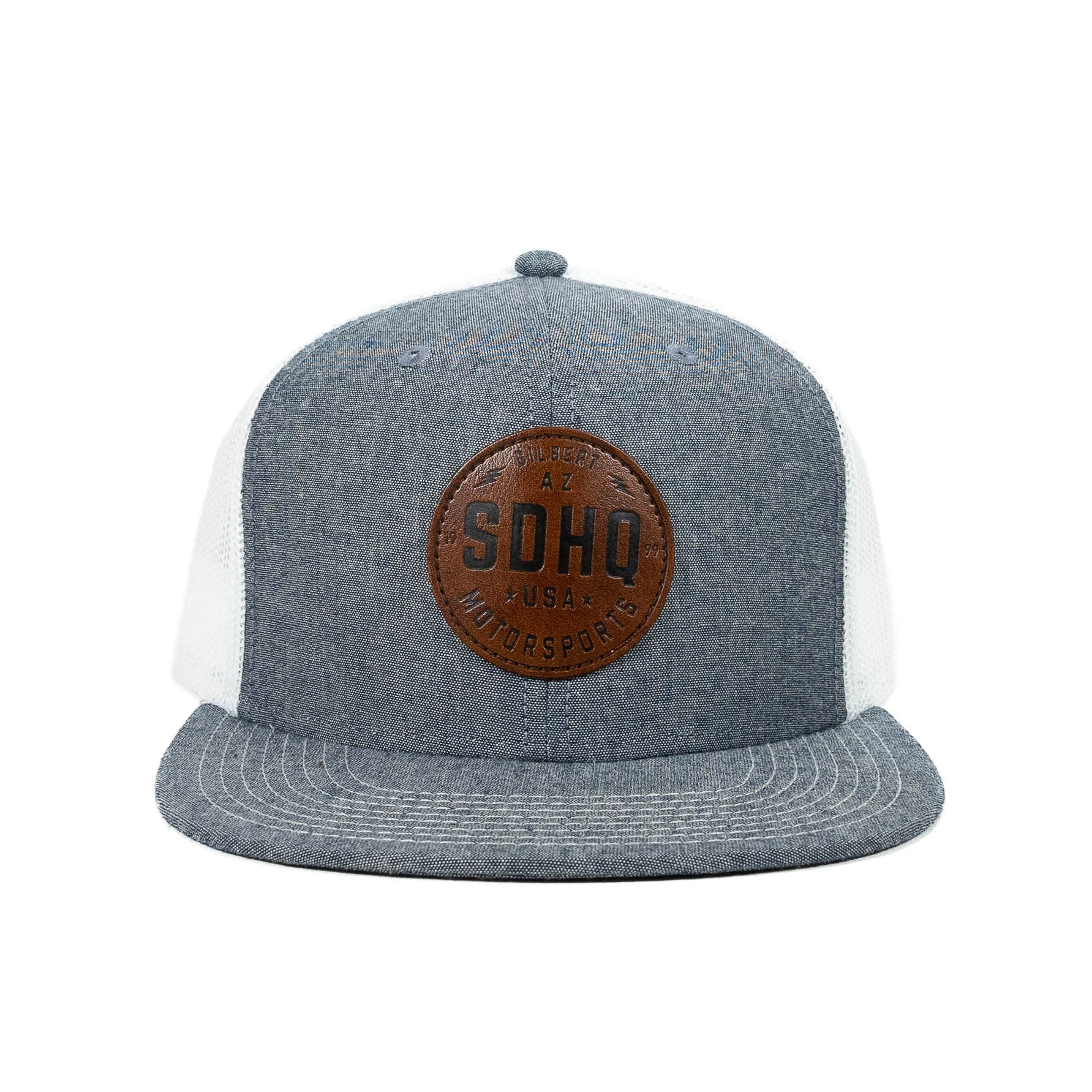 SDHQ Motorsports Chambray Blue Leather Patch Snapback Hat