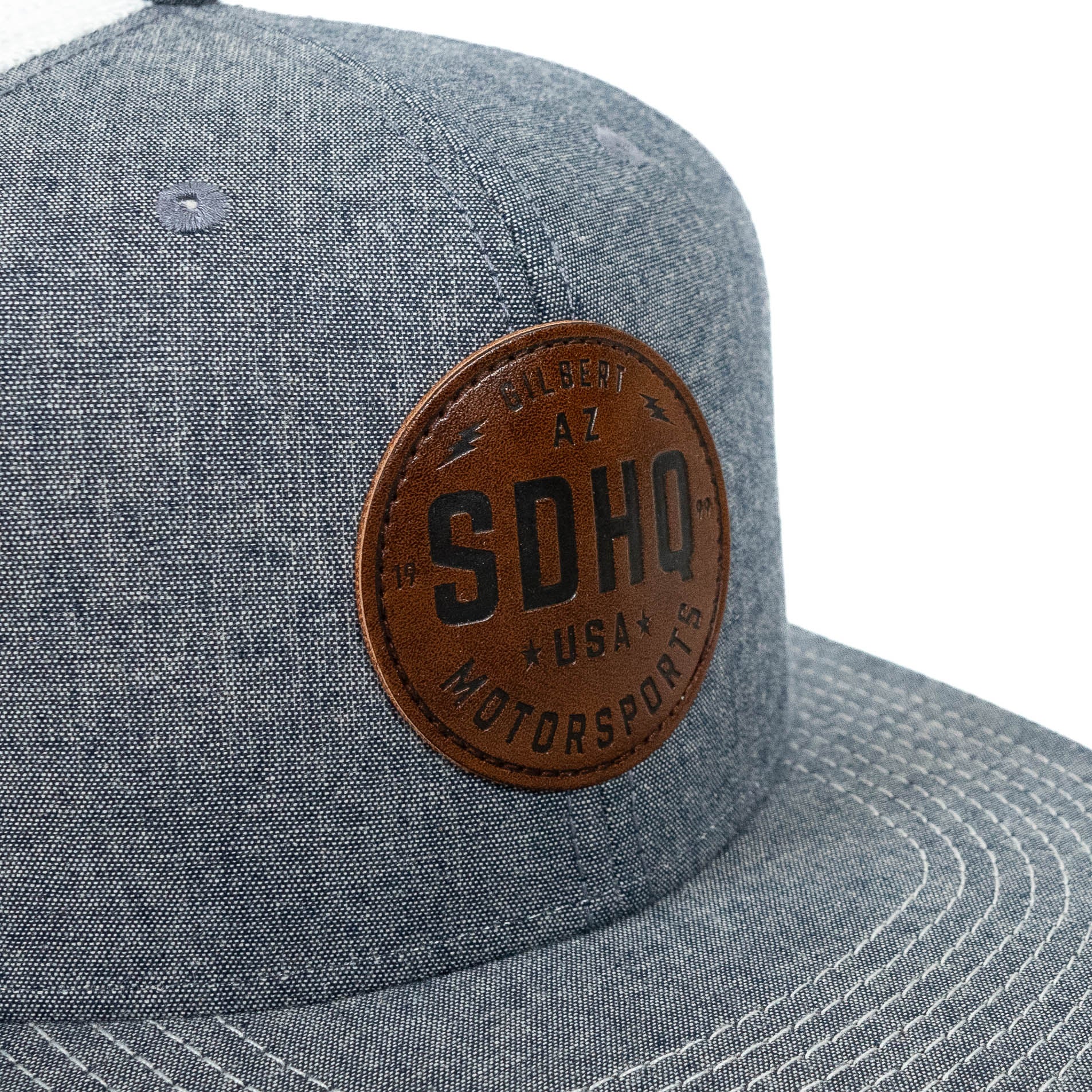 SDHQ Motorsports Chambray Blue Leather Patch Snapback Hat
