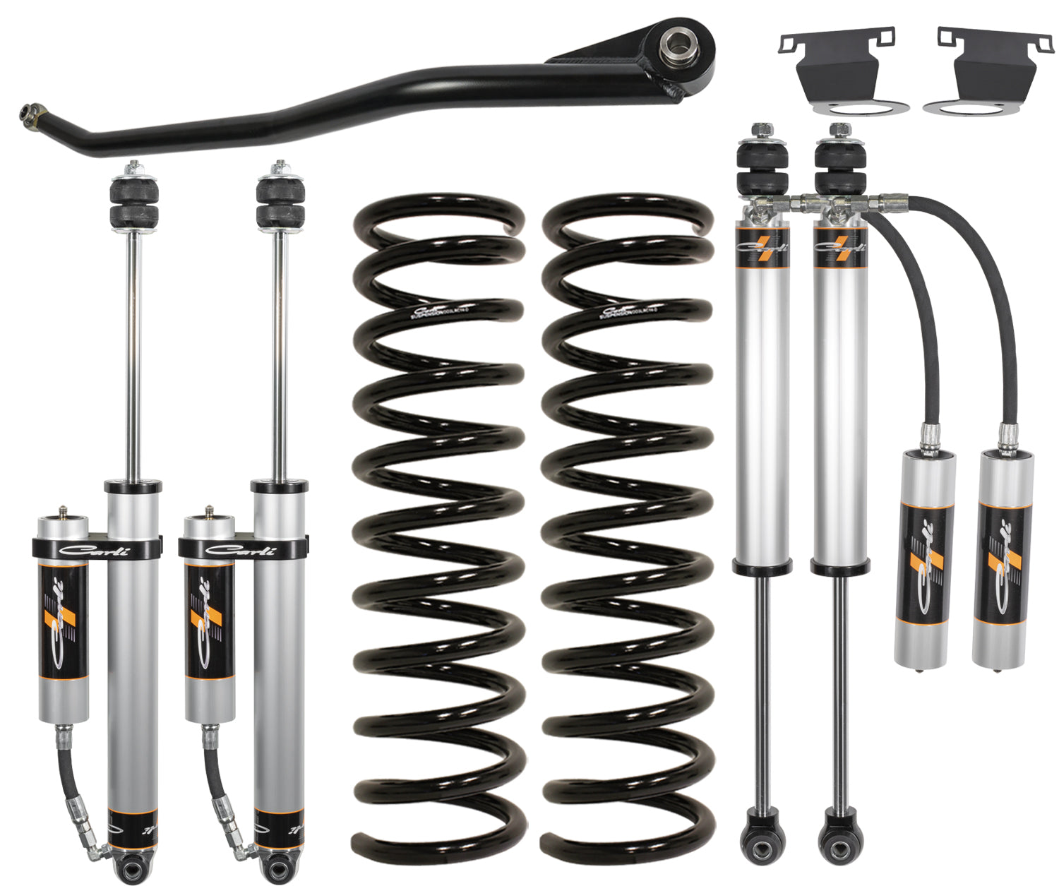14'-24' Ram 2500 Backcountry Leveling System, Carli SPEC, Diesel 2.5" Base Kit Display of Included Parts