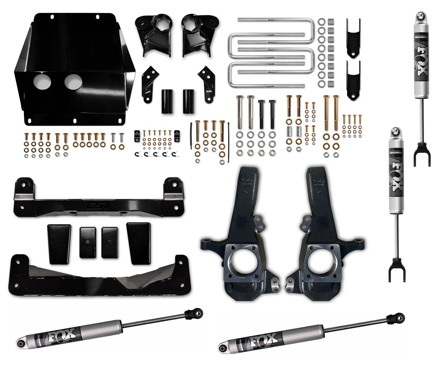 CST 20-25 GM 3500 4″ Stage 3 Suspension System w/ FOX 2.0 IFP’s Front View