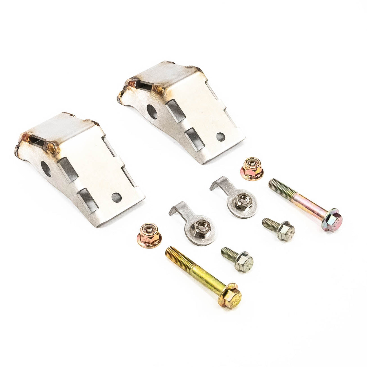 2019-2025 Chevy/GMC 1500 SDHQ Built Rear Shock Guards display of included parts and hardware