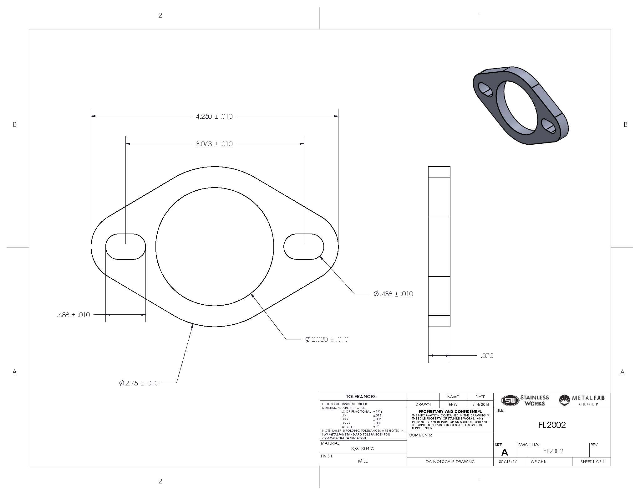 2 Bolt Exhaust Flange With Inner Diameter Options Front View