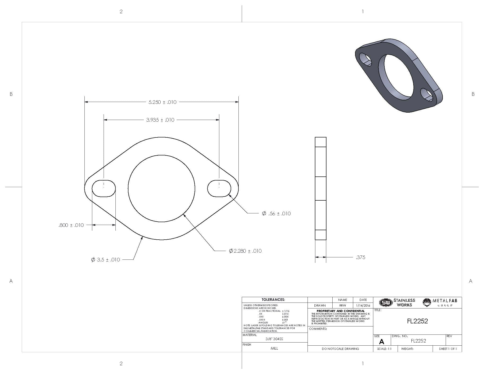 2 Bolt Exhaust Flange With Inner Diameter Options Front View