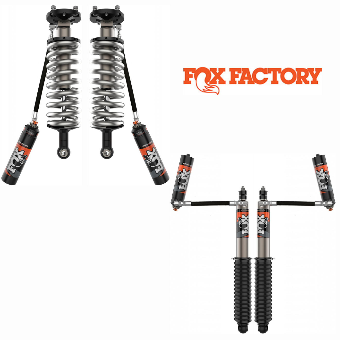 '22-23 Toyota Tundra FOX 2.5 ELITE SERIES RR Coilovers & Rear Shocks (w/ 0-1.5" Rear Lift) w/ Upper Arms & Trailing Arm Combo Kit Display of Included Parts