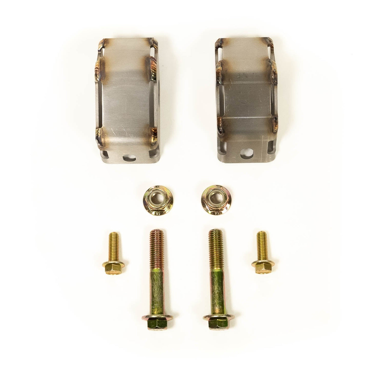 '17-25 Ford Super Duty SDHQ Built Rear Shock Guards display of included parts and hardware