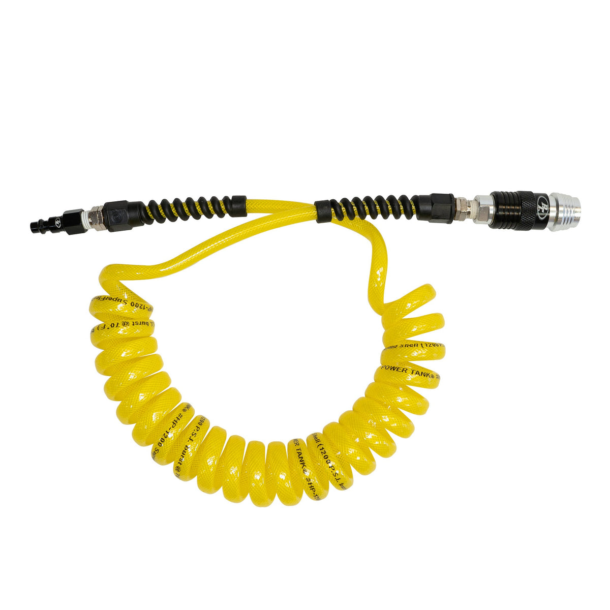 Air Hose 10 ft. Coiled 1/4" NPT Male Thread Superflex High Pressure Yellow Power Tank