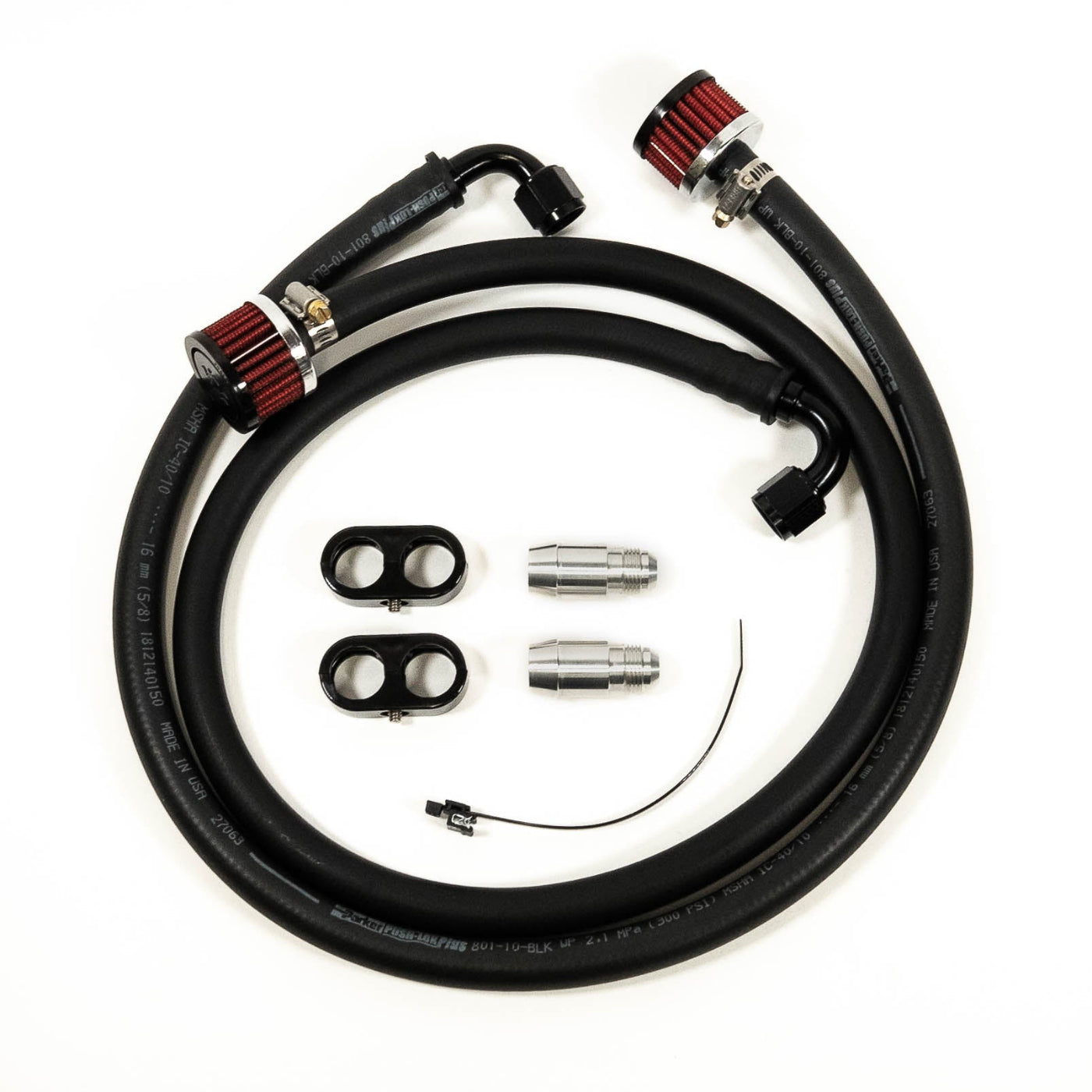 '08-21 200 Series Toyota Land Cruiser SDHQ Built Secondary Air Pump Intake Relocation Kit display of included parts and hardware