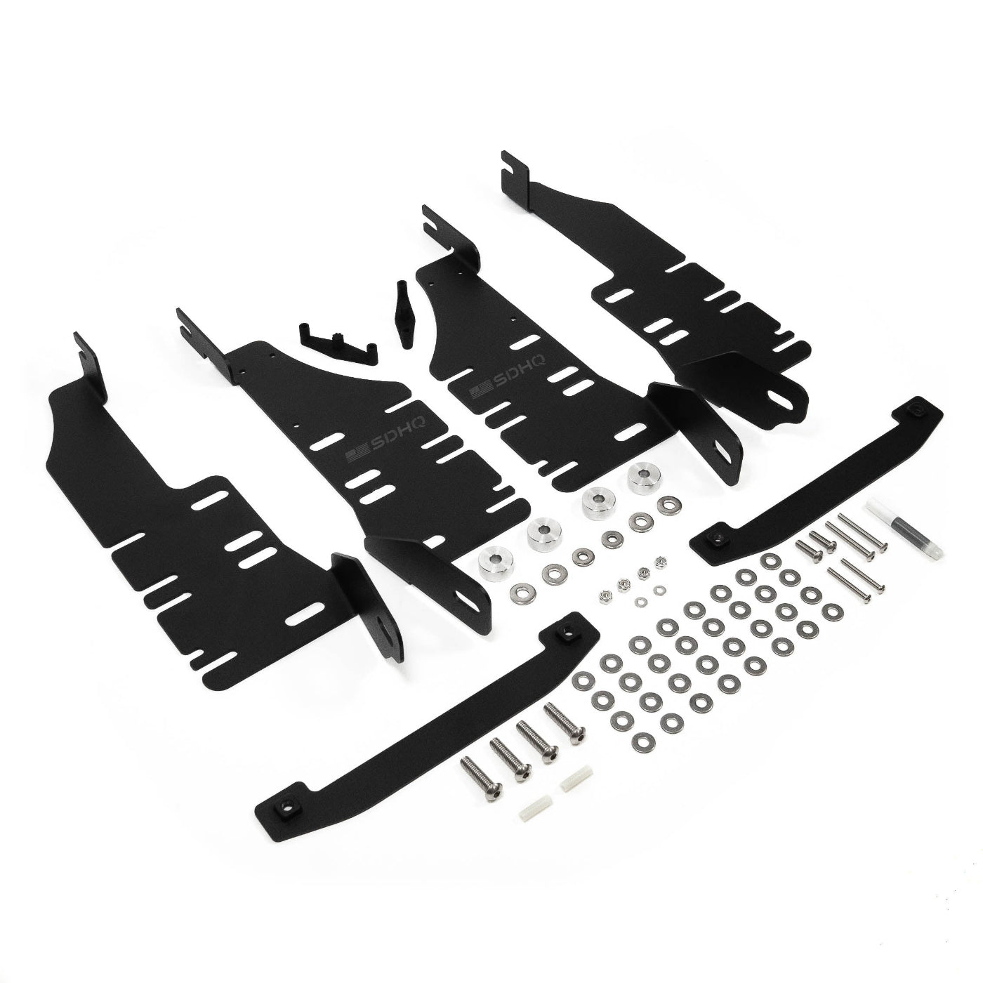 '19-25 Ram 1500 SDHQ Built "Build your Own" Behind the Grille LED Light Bar Mount display of included parts and hardware