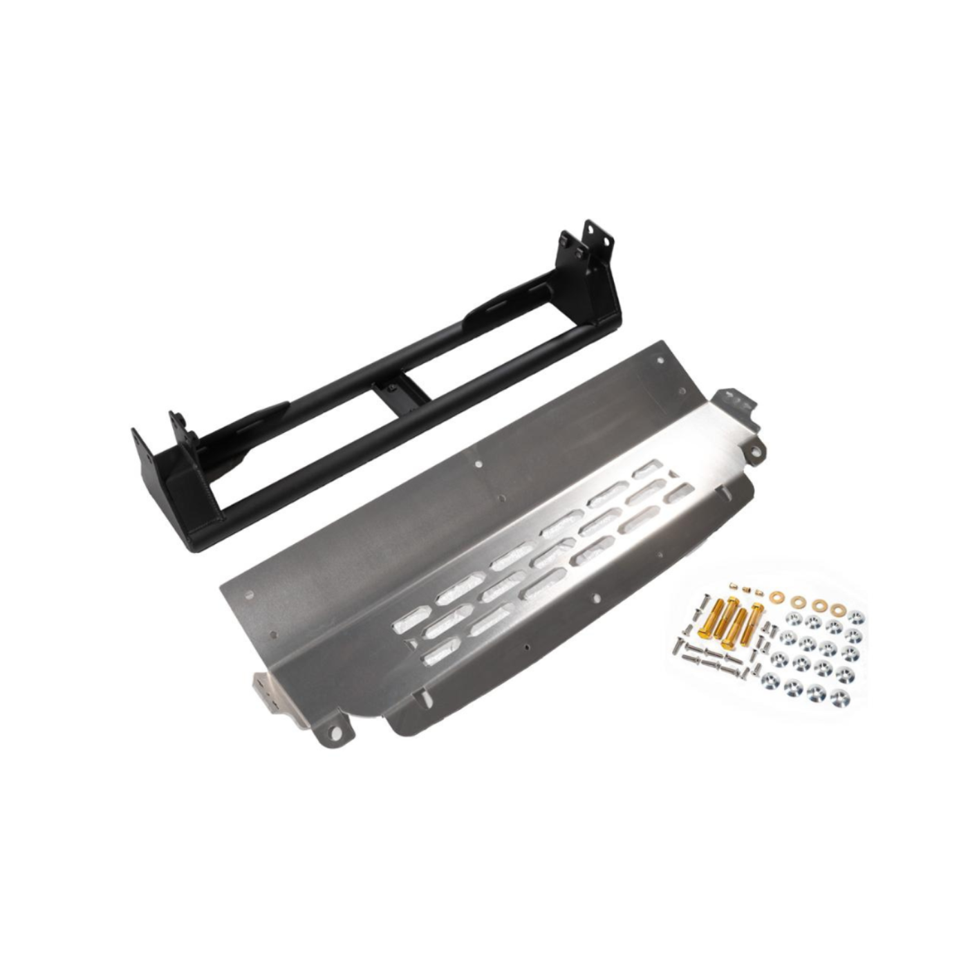 '19-26 Ram 2500/3500 HD Intercooler Skid Plate System display of included parts and hardware