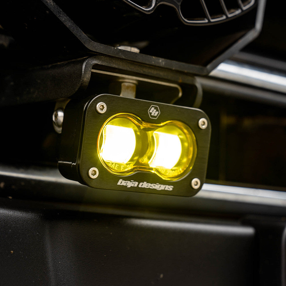 S2 SAE LED Auxiliary Light Pod Pair - Amber Close-up Display (In Use)