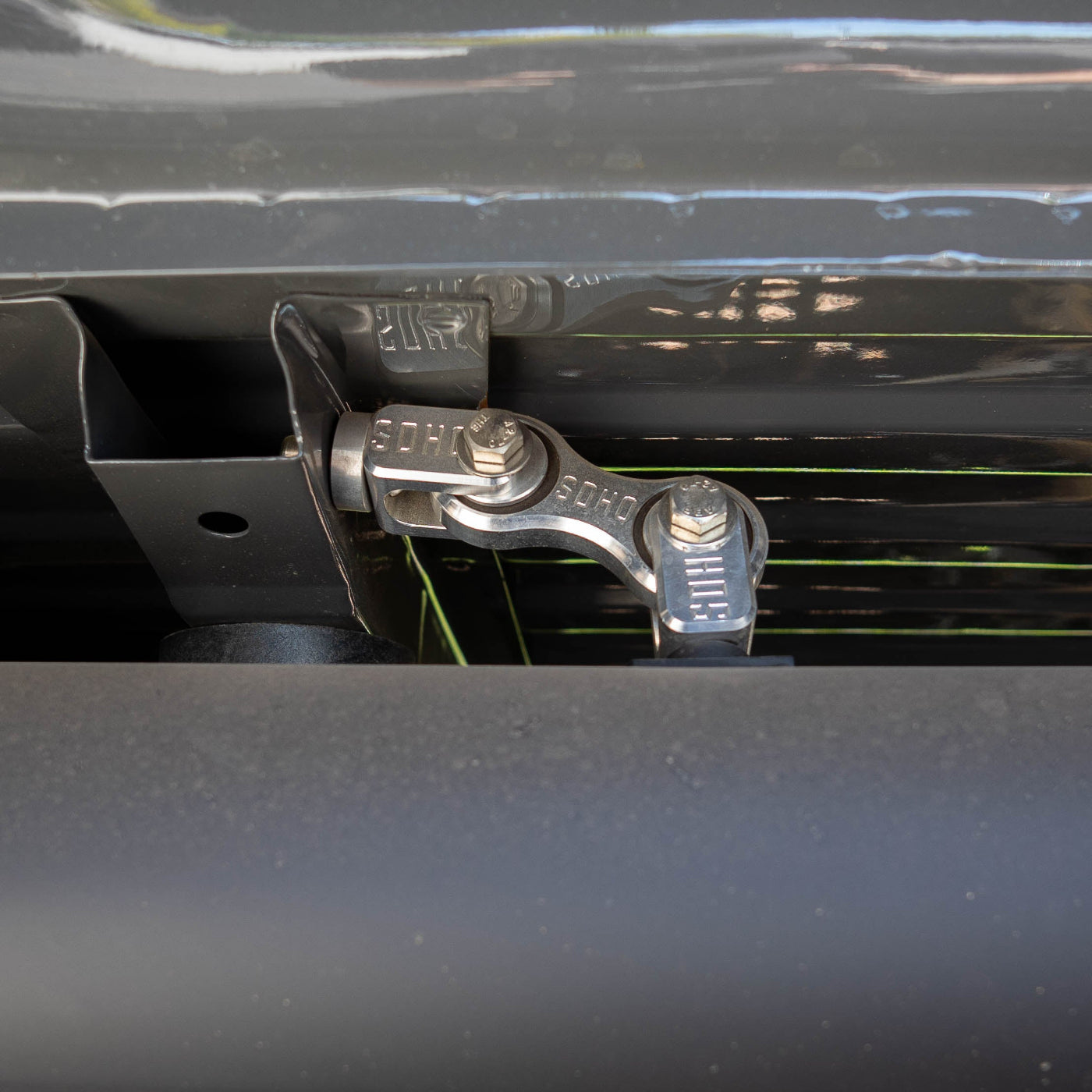 SDHQ Built Billet Exhaust Hanger Clevis Bracket installed