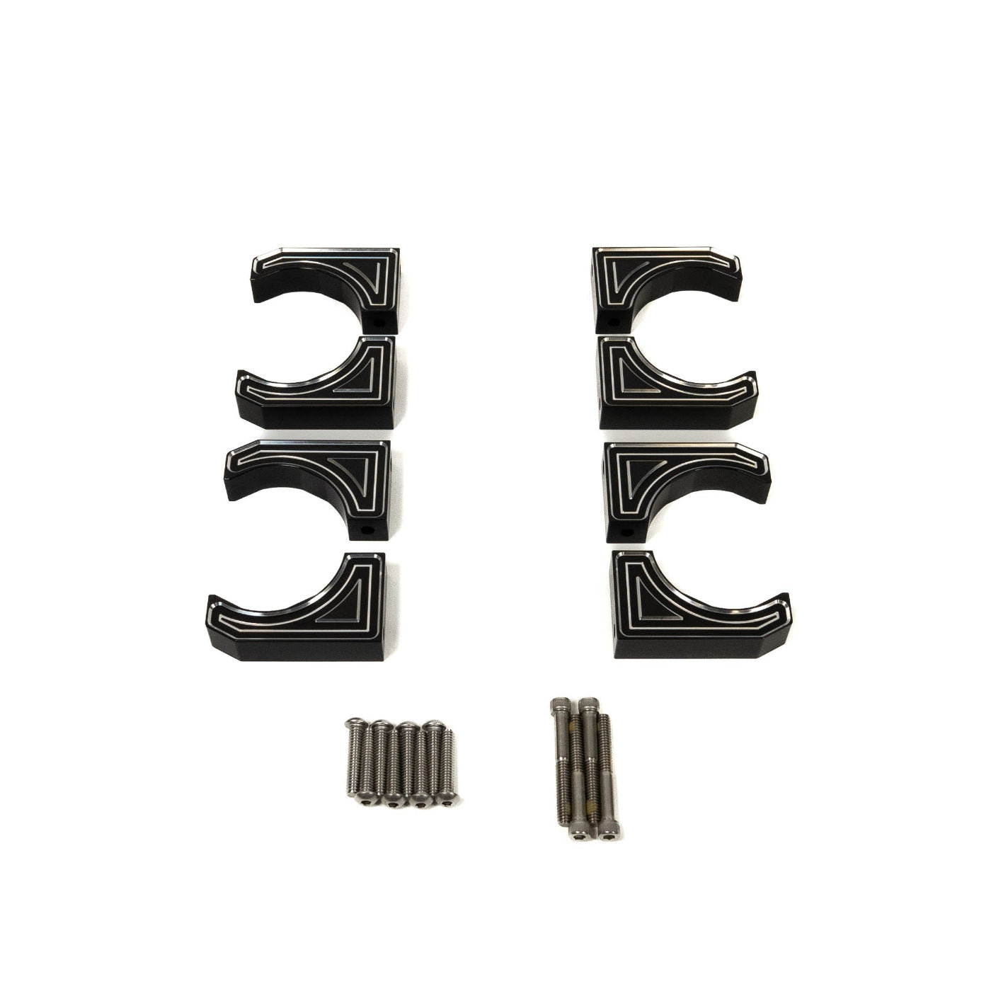 SDHQ Built Billet Reservoir Mounts display of included parts and hardware