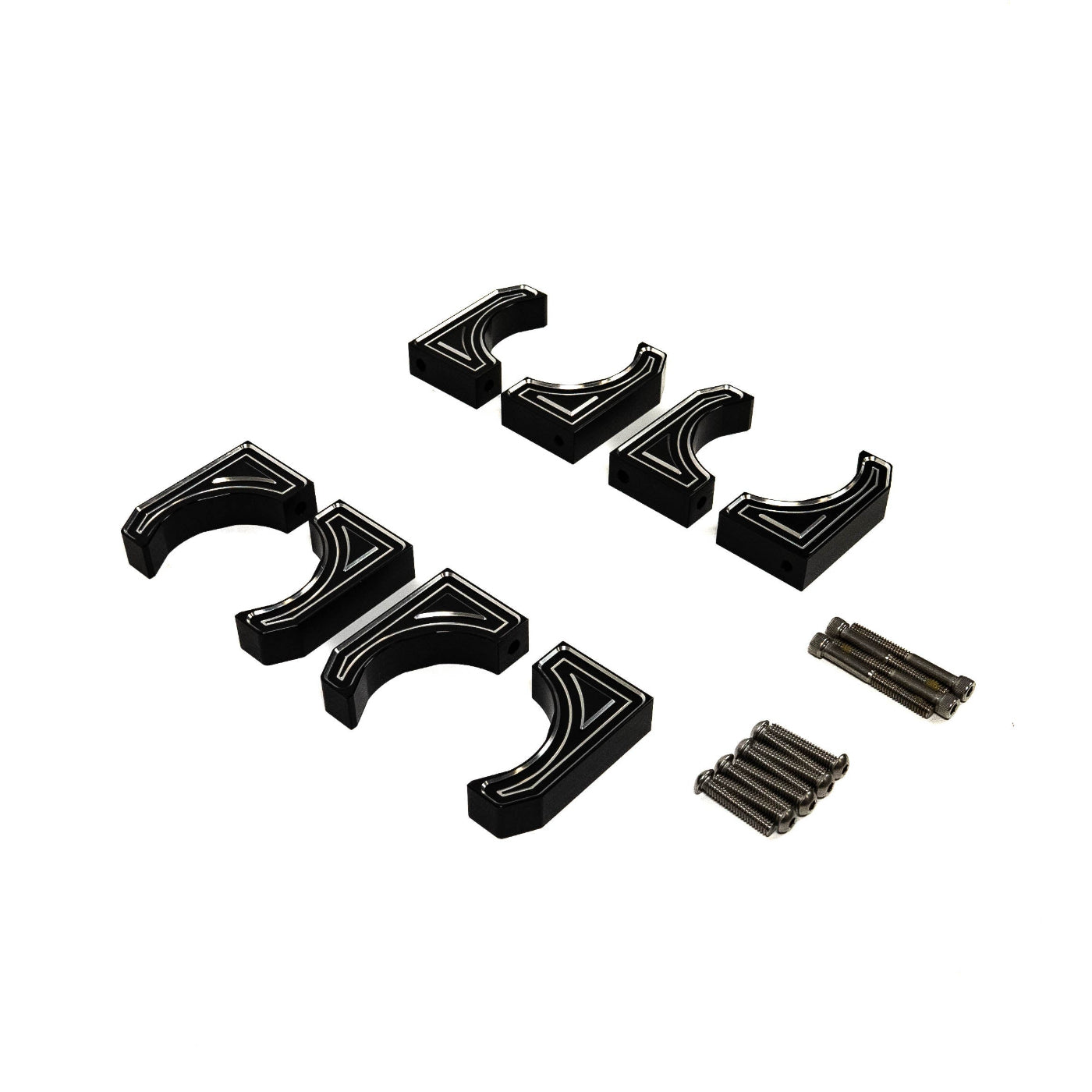 SDHQ Built Billet Reservoir Mounts display of included parts and hardware