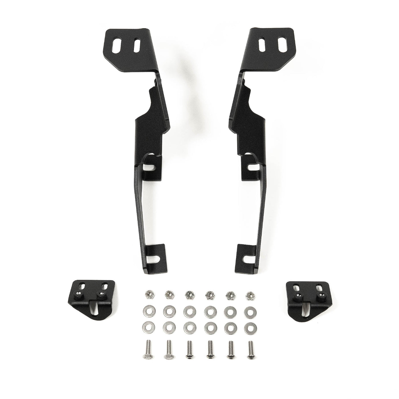 '23-26 FORD SUPER DUTY SDHQ BUILT A-PILLAR LIGHT MOUNTS display of included parts and hardware