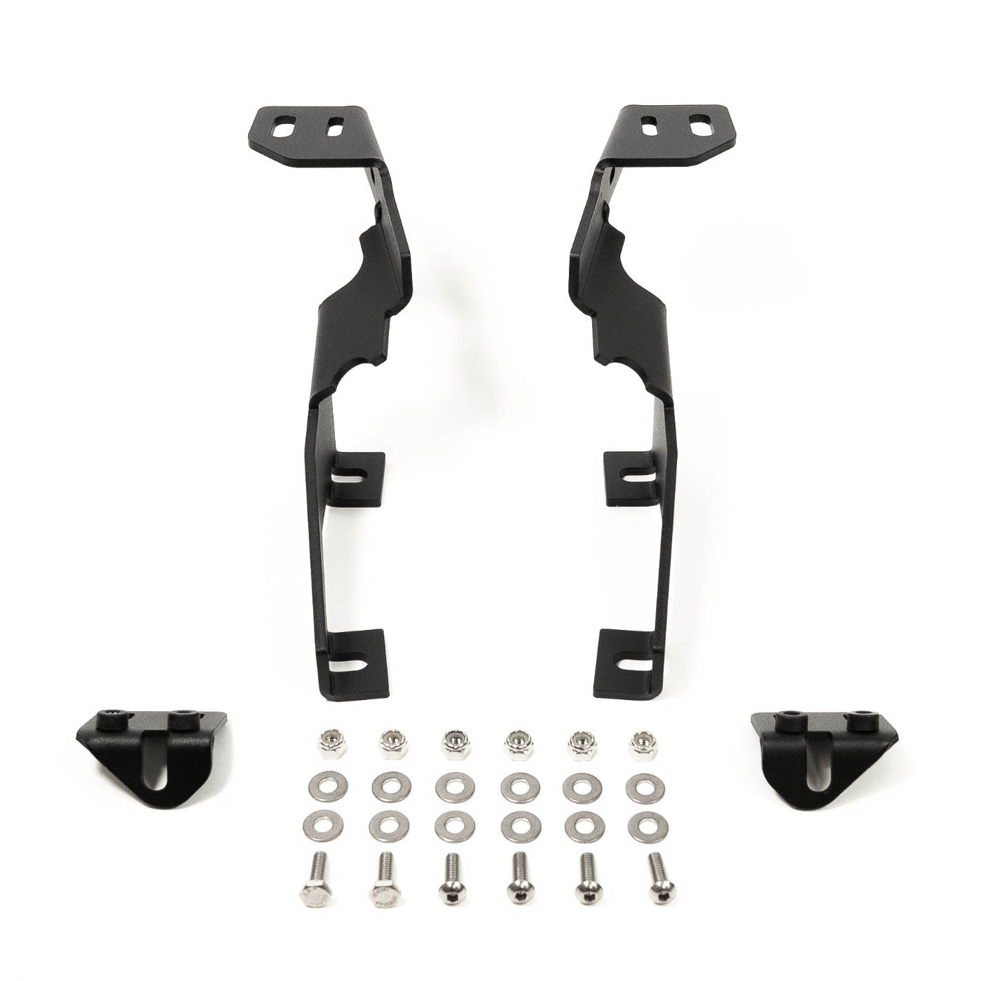 '23-26 FORD SUPER DUTY SDHQ BUILT A-PILLAR LIGHT MOUNTS display of included parts and hardware