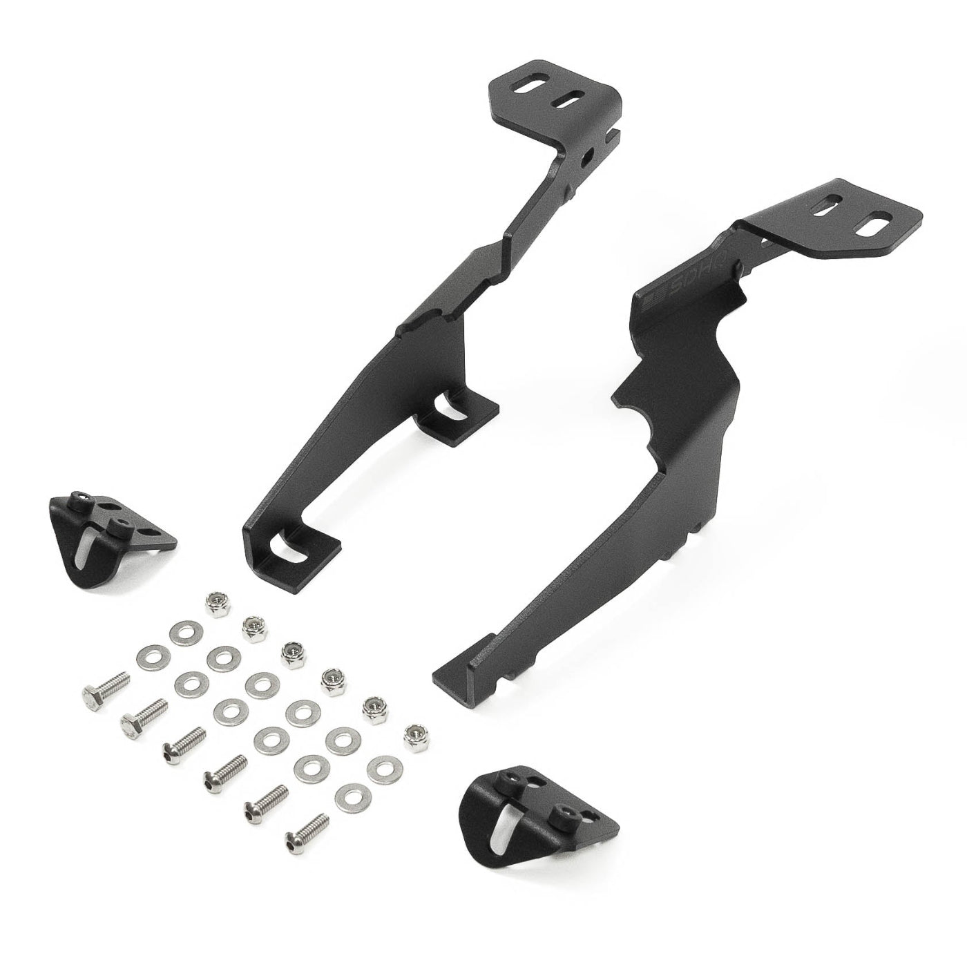 '23-26 FORD SUPER DUTY SDHQ BUILT A-PILLAR LIGHT MOUNTS display of included parts and hardware