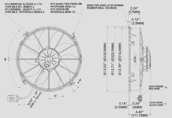 SPAL® 12.00" Inch Electric Fan Puller Style Extreme Performance 1870 CFM 7 Curved Style blades Front View