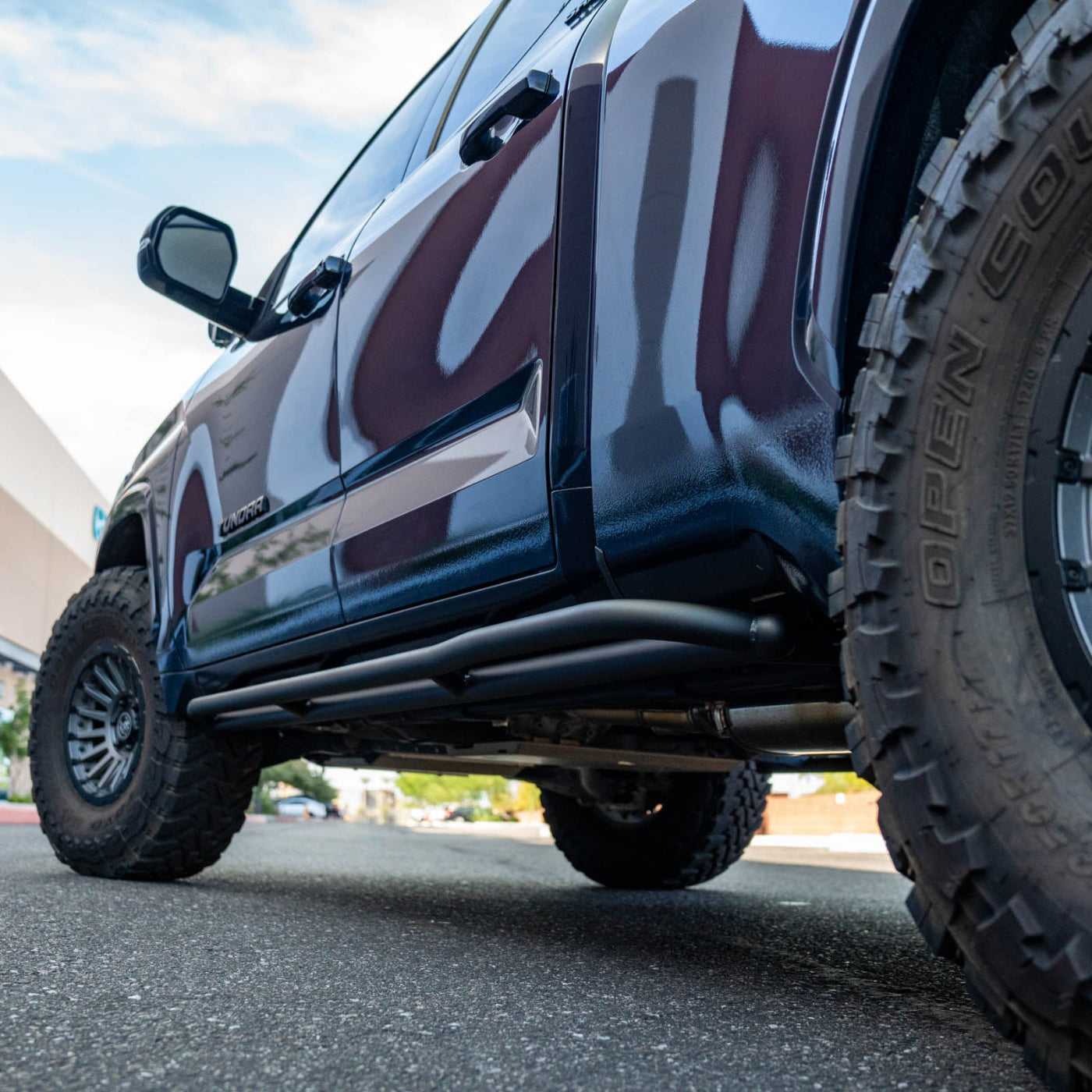 '22-25 Toyota Tundra SDHQ Built Rock Sliders installed close-up